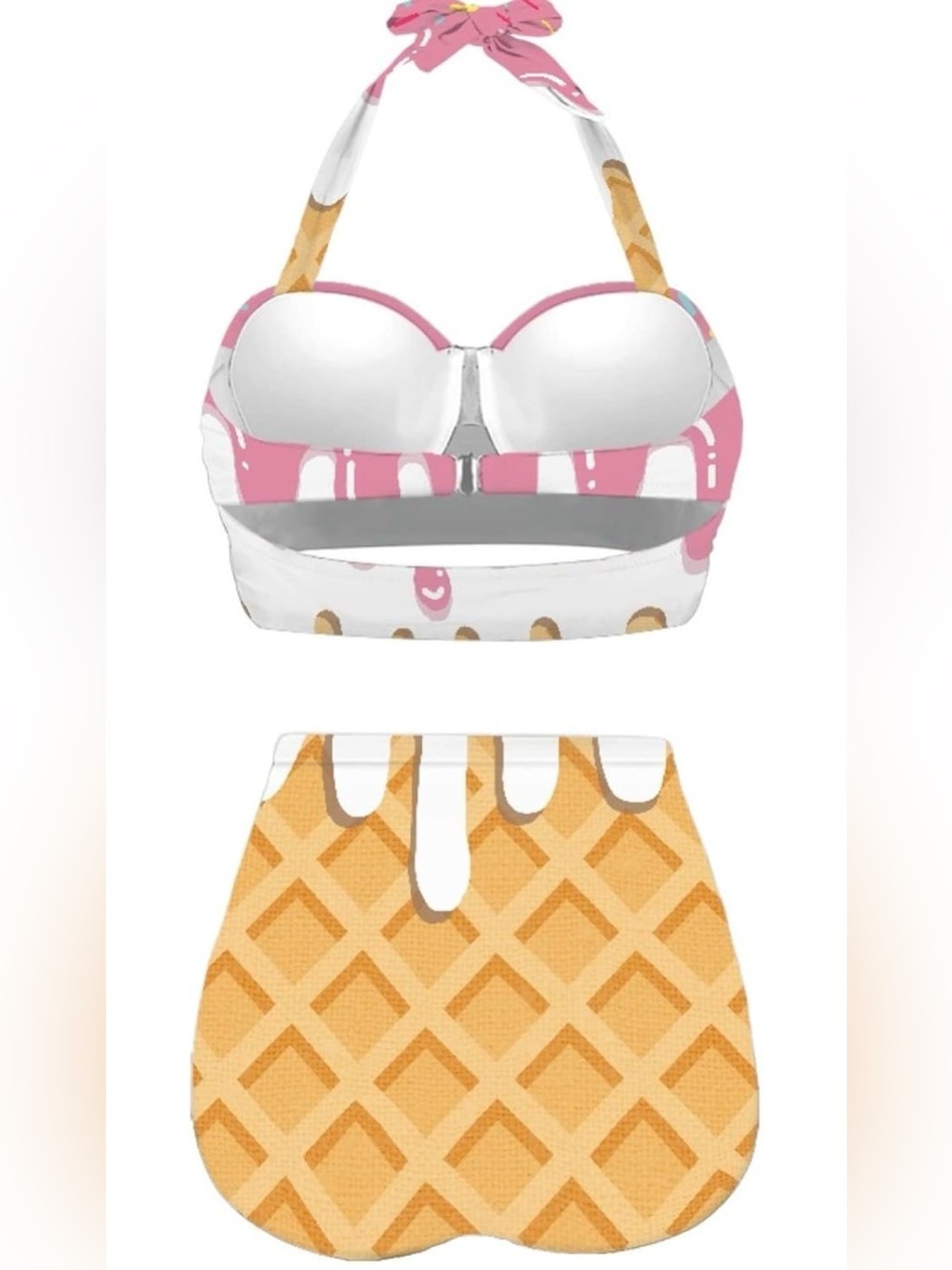 Women's Retro Ruched Ruffle Ice Cream Print High-Waist Bikini Set - Picture 6 of 7